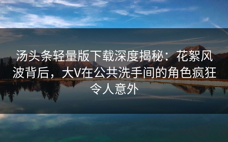 汤头条轻量版下载深度揭秘：花絮风波背后，大V在公共洗手间的角色疯狂令人意外